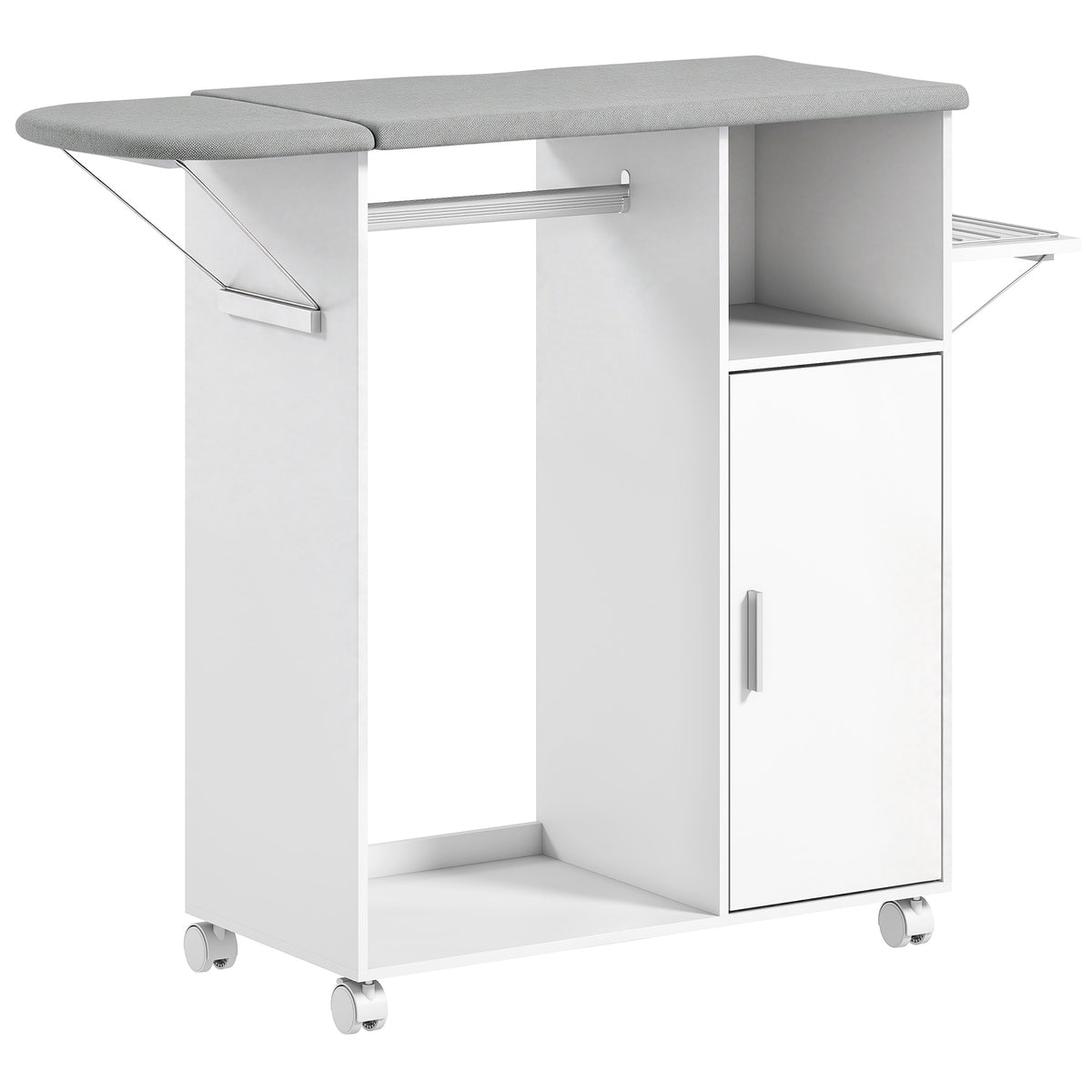 Rolling Ironing Board Cabinet, Foldable Ironing Station with Storage