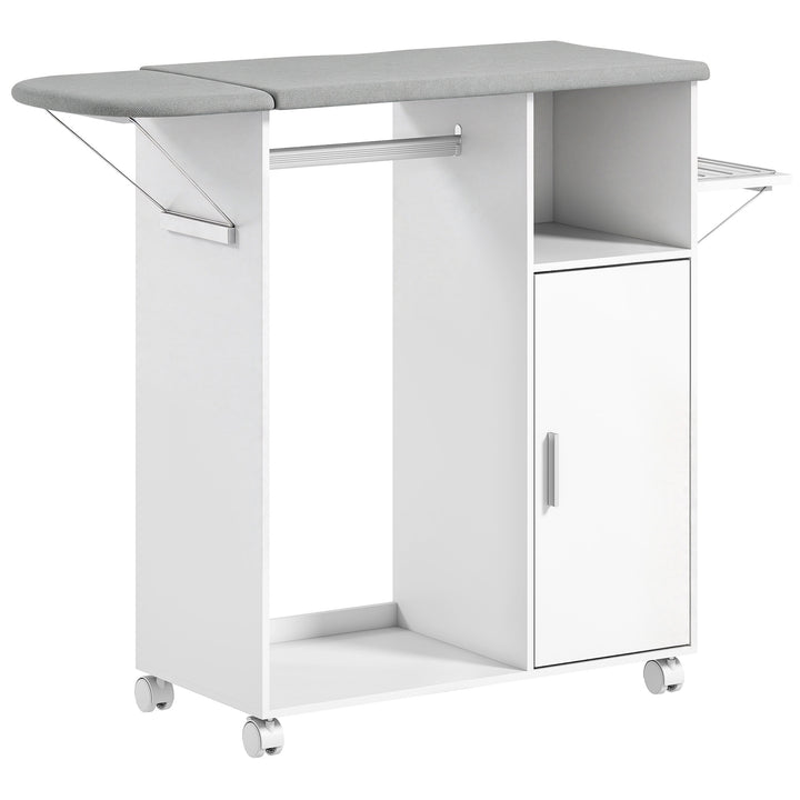 Rolling Ironing Board Cabinet, Foldable Ironing Station with Storage