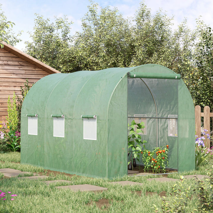 MCL Walk-in Polytunnel Greenhouse, Outdoor Garden Tunnel Greenhouse Tent with Zipped Roll-Up Door and 6 Mesh Windows, 3 x 2M