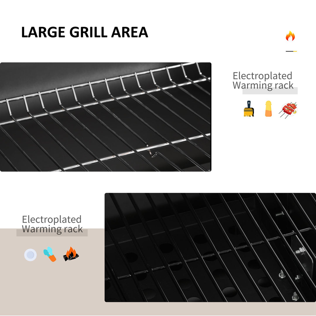 Outsunny Charcoal Grill BBQ Trolley Backyard Garden Smoker Barbecue w/ Shelf Side Table Wheels Built-in Thermometer | Aosom UK