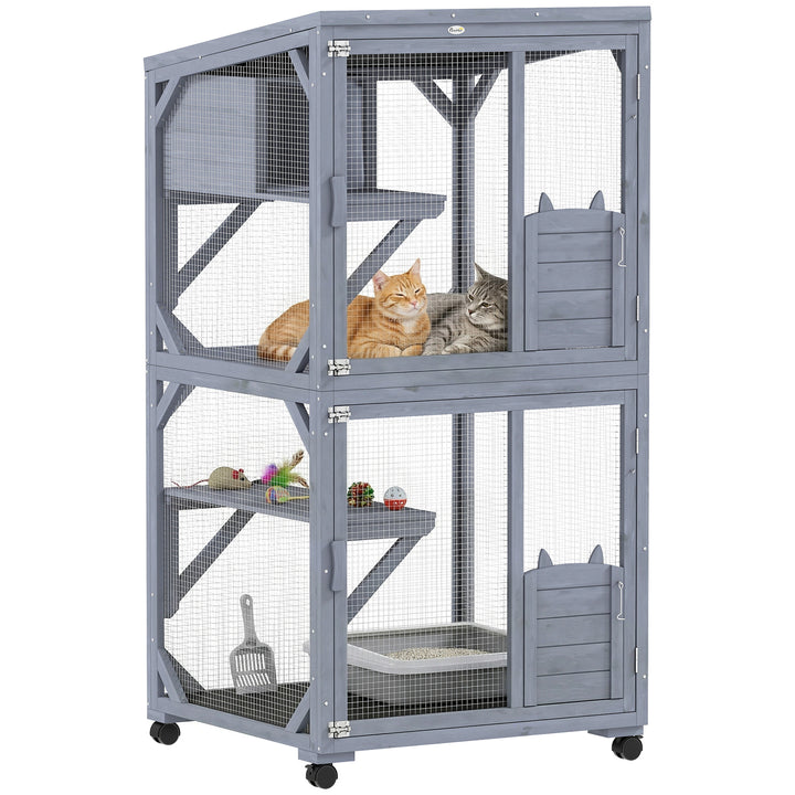 Movable Outdoor Catio with Resting Box, 3 Jumping Platforms, Waterproo