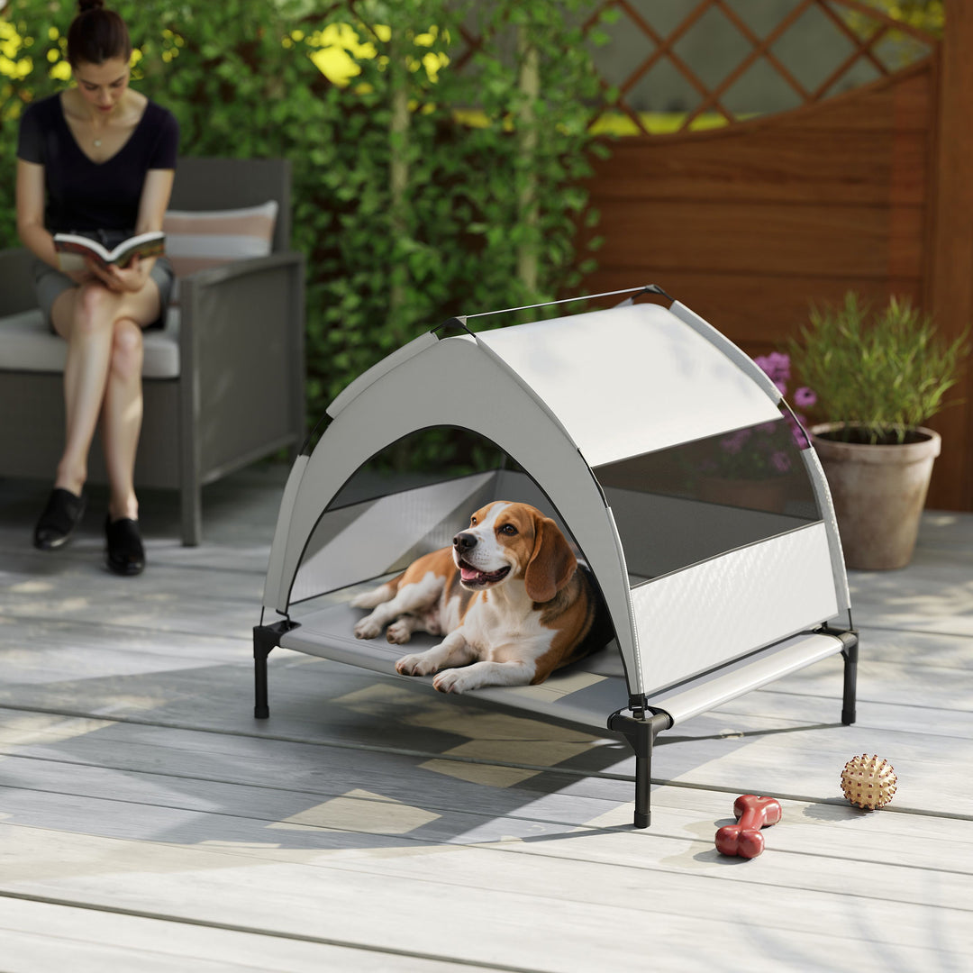 Portable Elevated Dog Bed with Removable Canopy, Cooling Raised Pet Cot for Small Medium Dogs, 76 x 61 x 60 cm