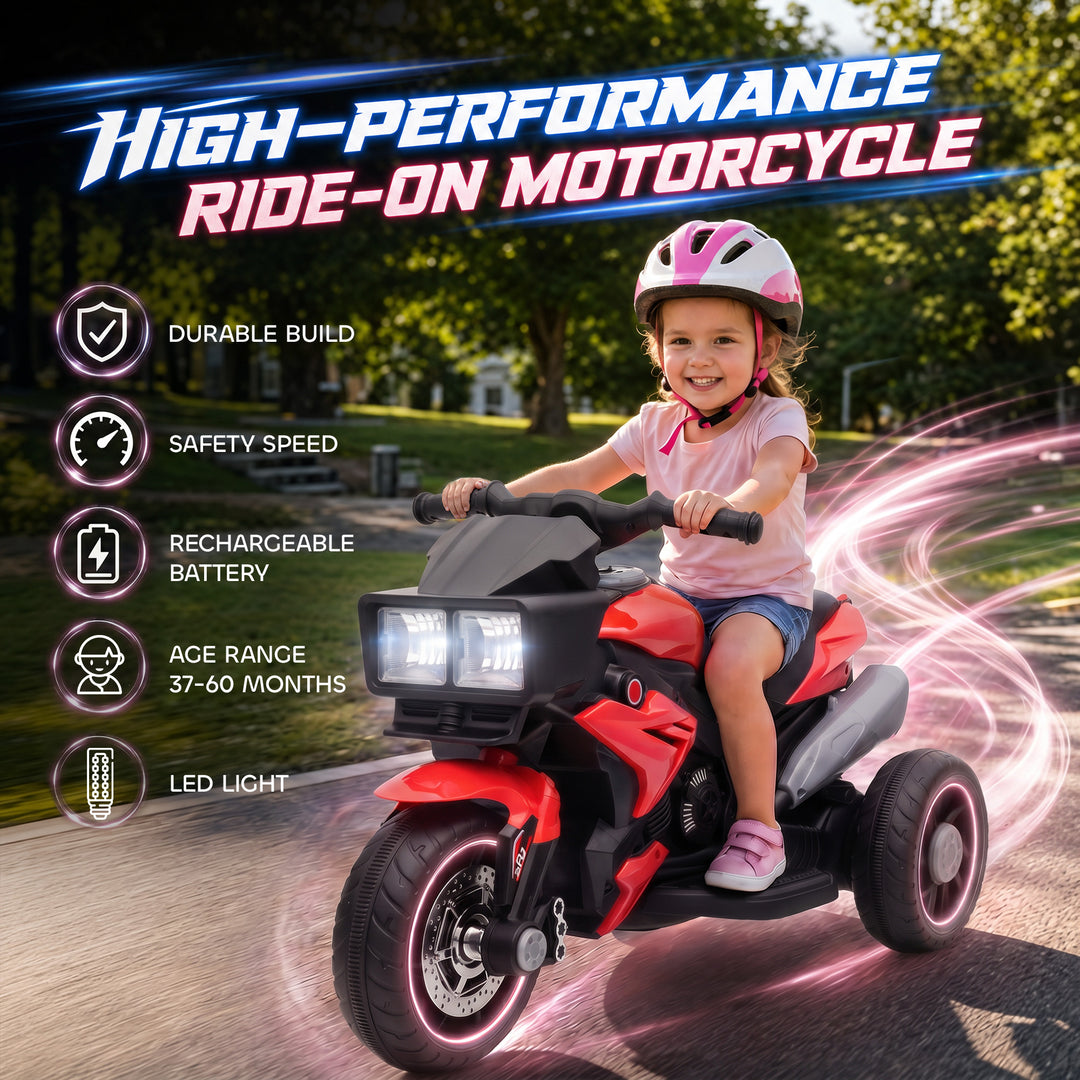 Kids Electric Motorcycle Ride-On Toy, 3-Wheel Battery-Operated Motorbi