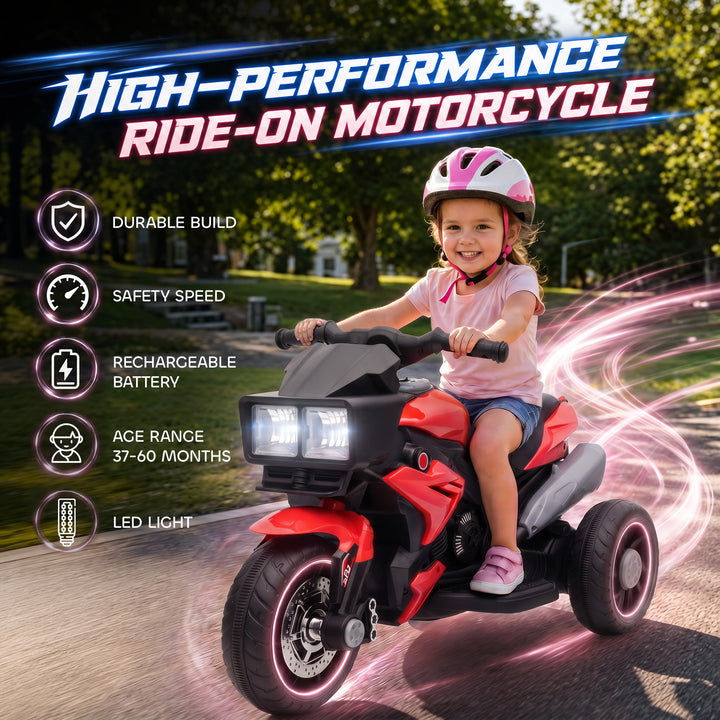Kids Electric Motorcycle Ride-On Toy, 3-Wheel Battery-Operated Motorbi