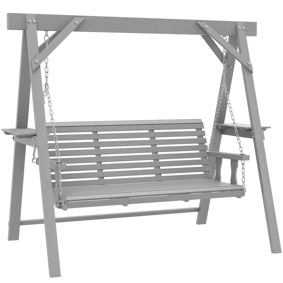 Three-Seater Wooden Swing Bench, Dark Grey