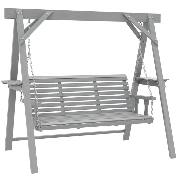 Three-Seater Wooden Swing Bench, Dark Grey