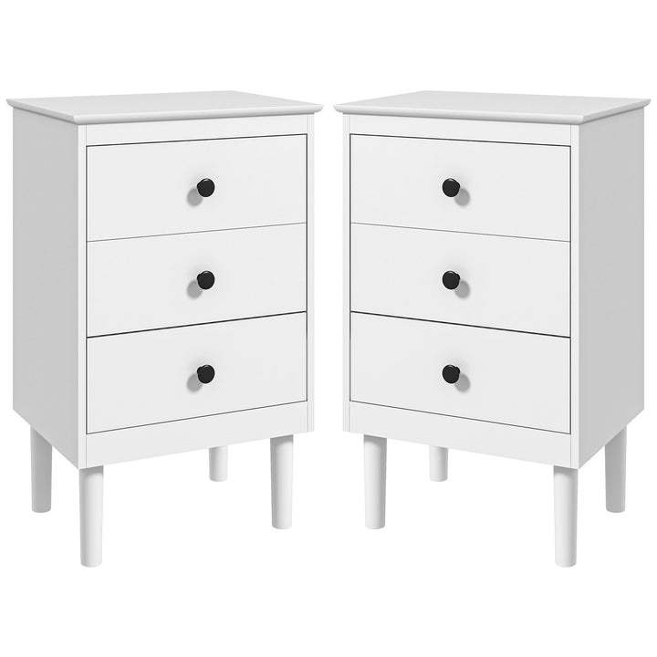 HOMCOM Bedside Table Set of 2, Modern Sofa Side Table with 3 Drawers, Nightstand for Bedroom, 40x30x64cm, White