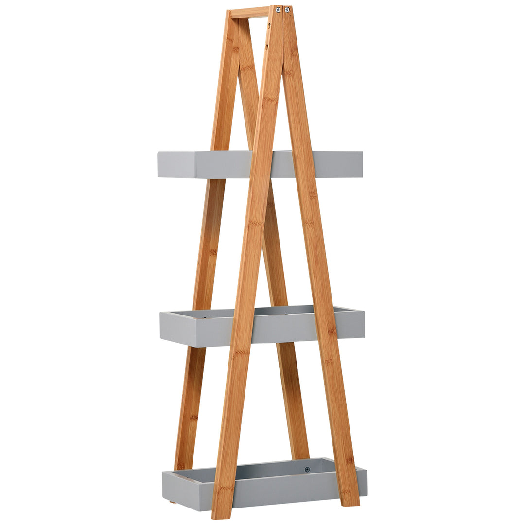 Bathroom Storage Shelves, 3-Tier Slim Shelving Unit, Freestanding Bamboo Shelf Unit, A Frame Space Saver Toilet Rack, Natural