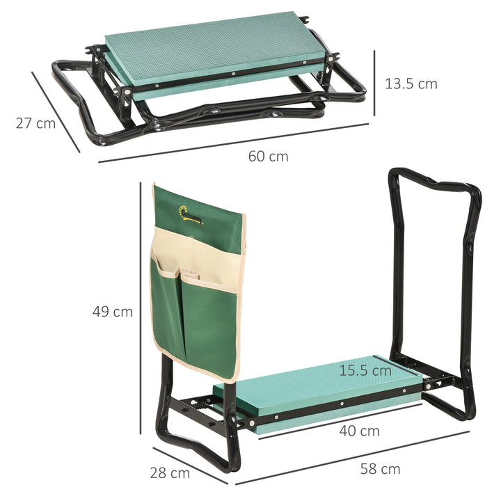 MCL Steel Frame Padded Garden Kneeler, with Tool Bag - Green