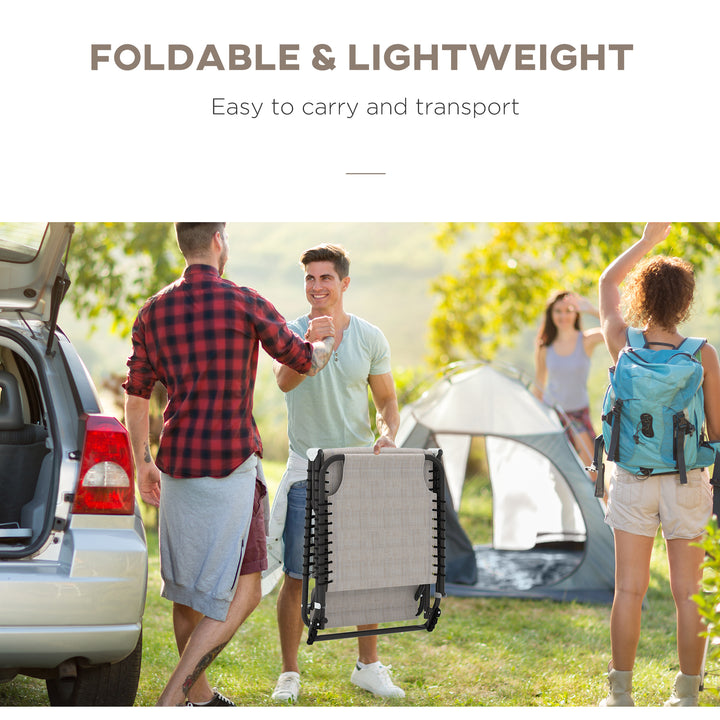 MCL Foldable Sun Lounger, Outdoor 4 Level Adjustable Backrest Reclining Chaise Chair, Steel Frame Recliner Chair for Camping, Hiking, Cream White