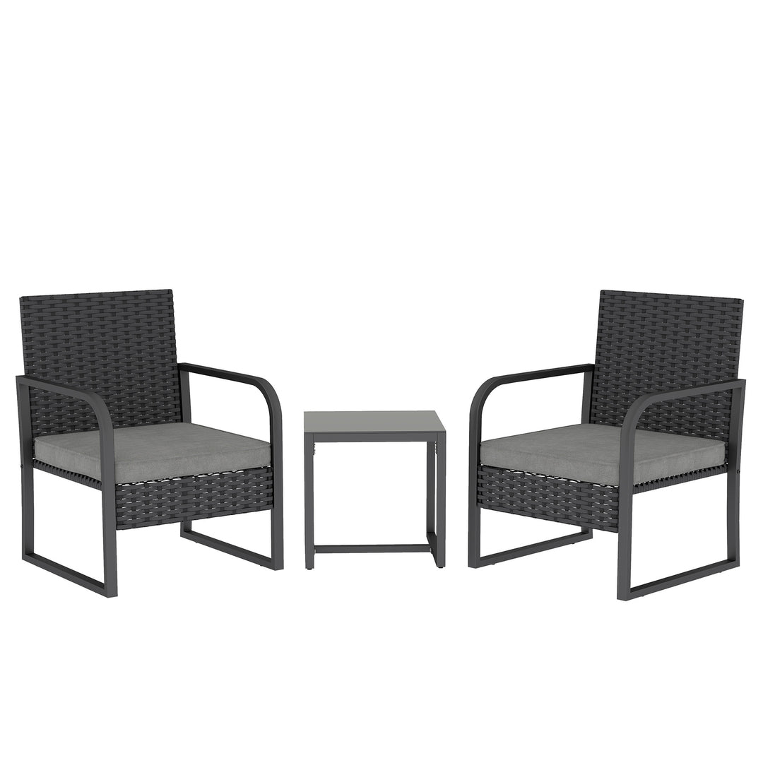Rattan Bistro Set, 3 Piece Garden Furniture Set with Cushions and Glas
