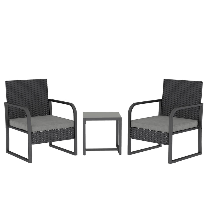 Rattan Bistro Set, 3 Piece Garden Furniture Set with Cushions and Glas