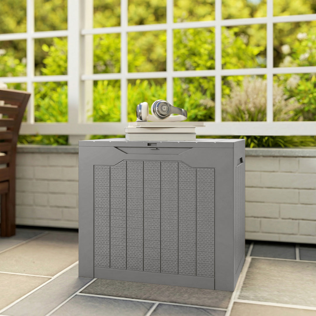93L Plastic Garden Storage Box, Outdoor Storage Box with Handles, Waterproof Outdoor Storage Container