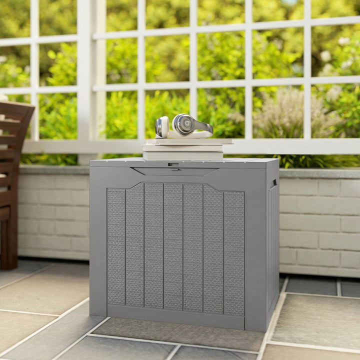 93L Plastic Garden Storage Box, Outdoor Storage Box with Handles, Waterproof Outdoor Storage Container