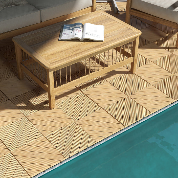27 Pcs Wooden Interlocking Decking Tiles, 30 x 30 cm Anti-slip Outdoor Flooring Tiles, 0.81㎡ per Pack, All Weather Use for Patio, Balcony, Terrace, Hot Tub, Yellow