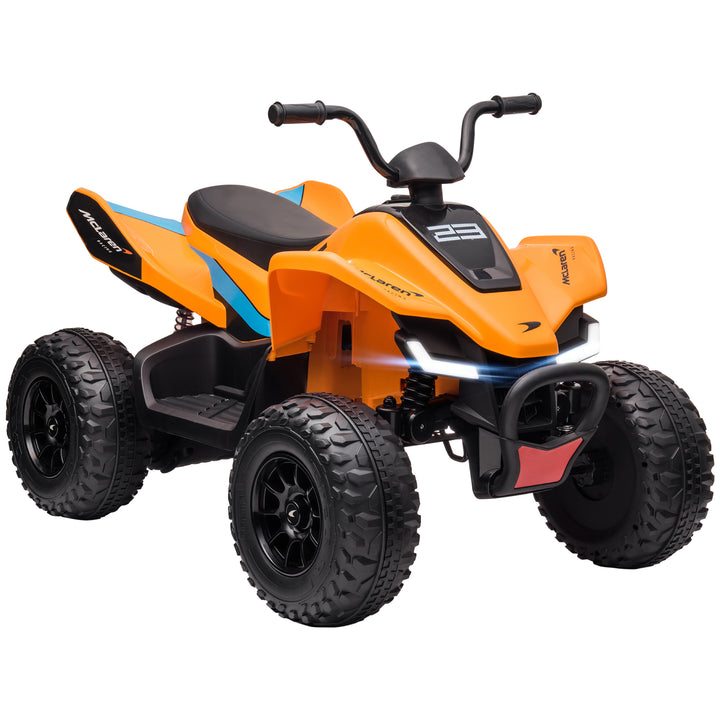 HOMCOM Mclaren Licensed 12V Quad Bike with Slow Start, Music, Headlights, MP3 Slot, Suspension Wheels, for 3-8 Years - Orange | Aosom UK