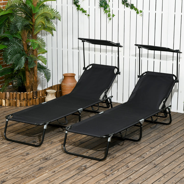 Outsunny Folding Chaise Lounge Pool Chairs, Outdoor Sun Tanning Chairs, Reclining Back, Steel Frame & Breathable Mesh for Beach, Yard, Patio, Black