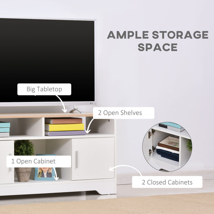 TV Stand Cabinet up to 50", Modern TV Unit with Storage, Open Shelves and Cable Management for Living Room, Bedroom, White