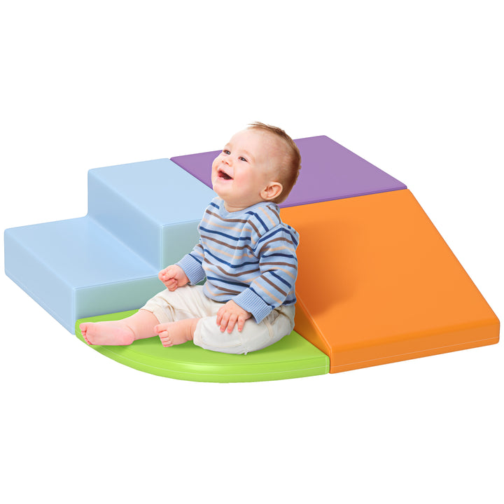 HOMCOM 4-piece Soft Play Set, Climb and Crawl Foam, Toddler Stairs and Ramp, Multicolour