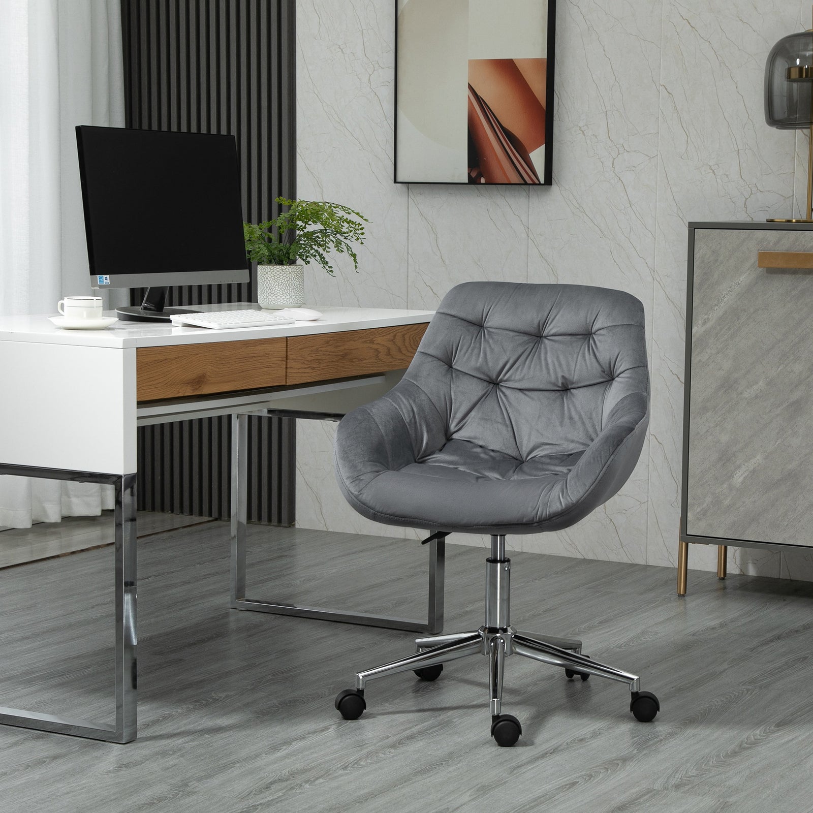 Home Office Chair Velvet Ergonomic Computer Chair Comfy Desk Chair with Adjustable Height, Arm and Back Support, Dark Grey