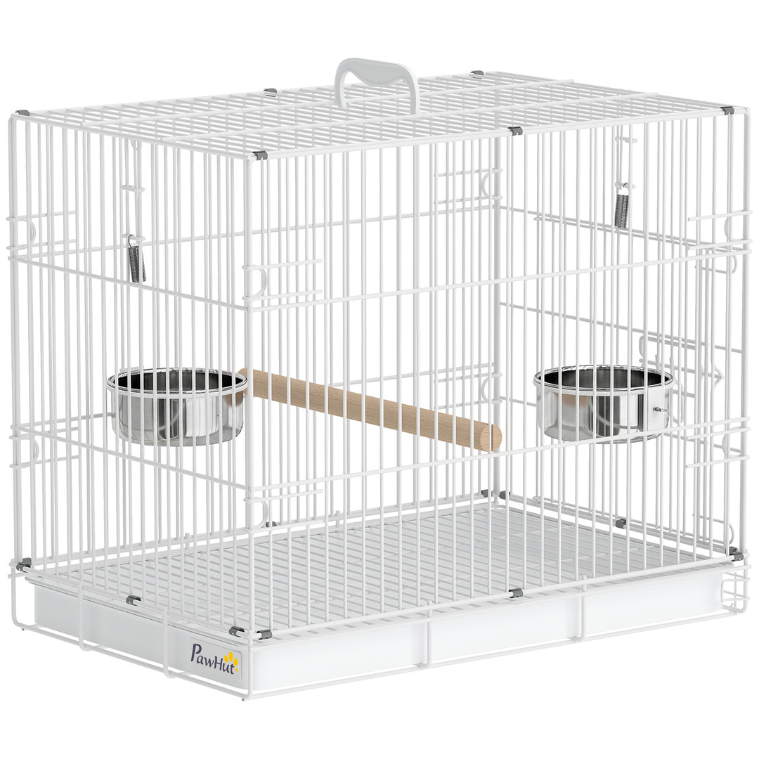 Bird Cage Foldable Portable Budgie Cage with Wooden Perch 2 Bowls for 