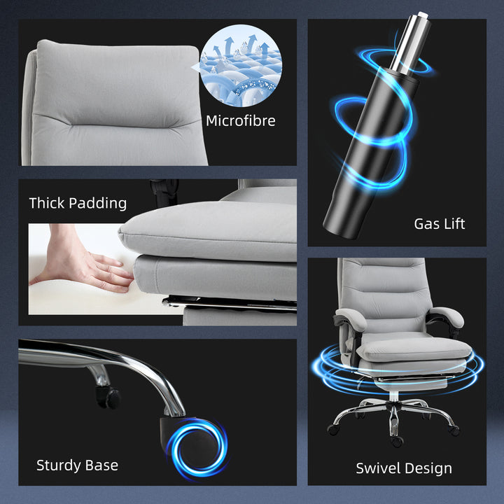 Office Chair with Footrest, Double Padding Ergonomic Desk Chair with 6-Point Vibration Massage and Back Heating, Microfibre Fabric with 135° Reclining Back, Grey