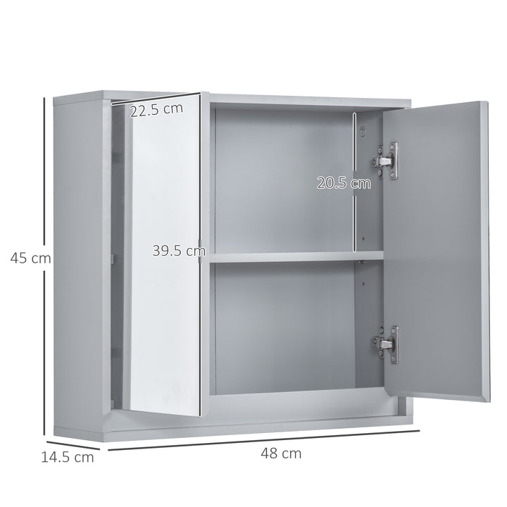 MCL Wall Mounted Mirror Cabinet with Storage Shelf Bathroom Cupboard Double Door Grey