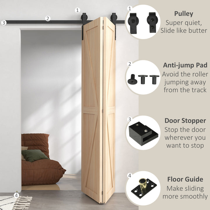 HOMCOM 5FT/152.5CM Bi-Folding Sliding Barn Door Hardware Track Kit, Heavy Duty Sliding Door Kit for 2 Doors with J Shape Hanger | Aosom UK