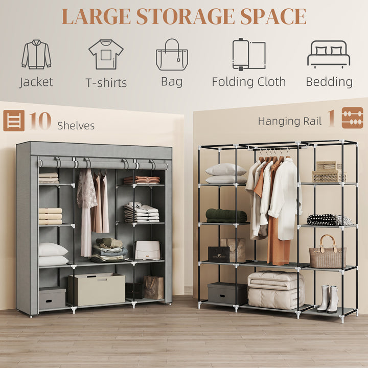 Clothes Storage Organiser with Hanging Rail, Shelves, Portable Wardrob