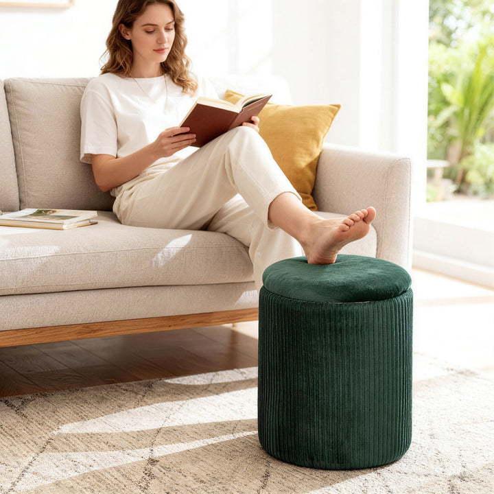 Storage Ottoman Modern Velvet Round Foot Stool for Living Room Bedroom