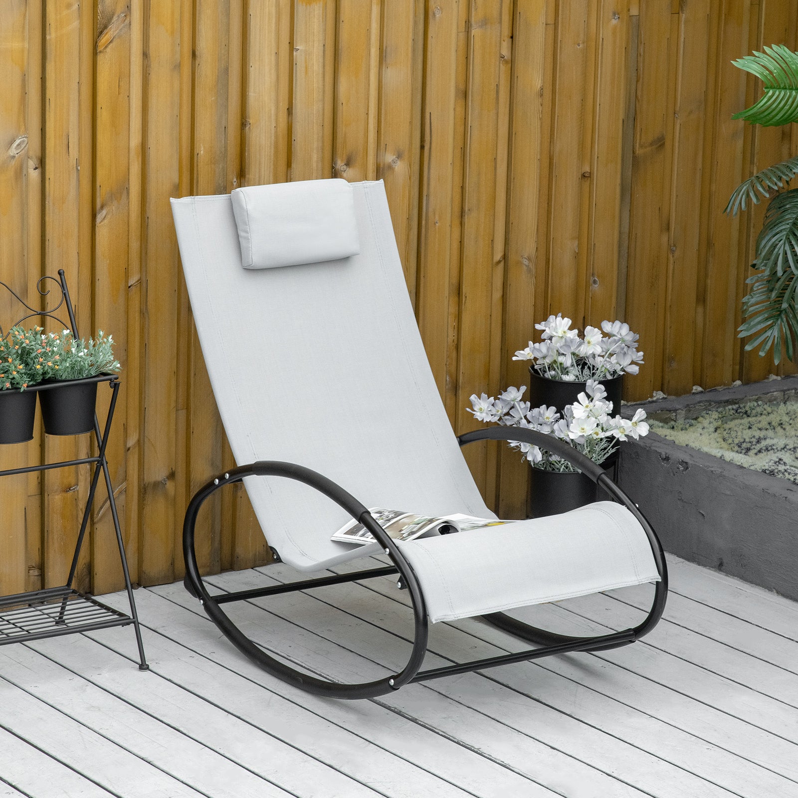 Outdoor Rocking Chair Sun Lounger Recliner Rocker with Texteline Fabri