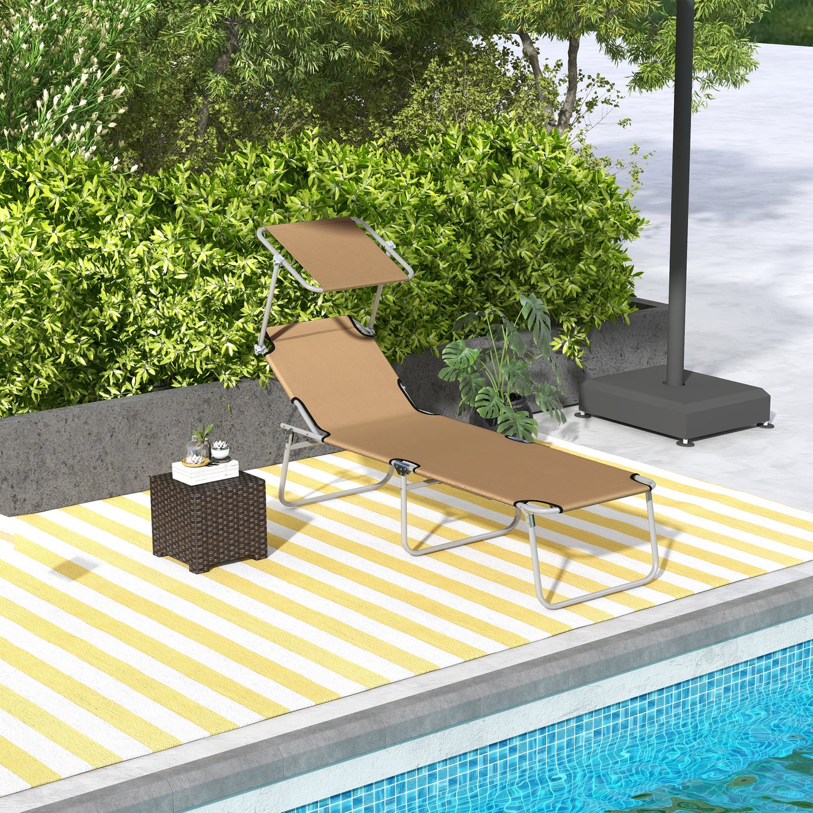 Sun Lounger, with Adjustable Face Canopy - Brown