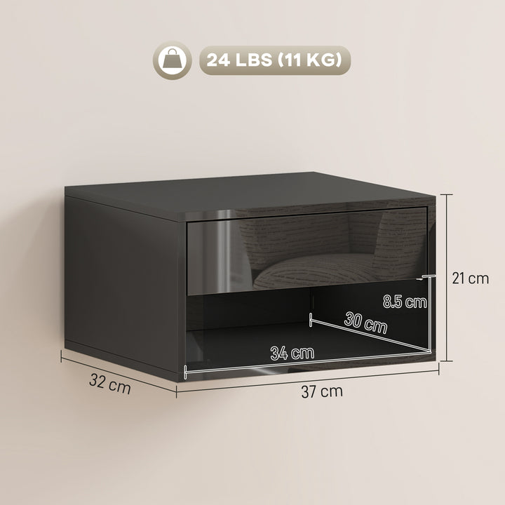 Floating Bedside Tables Set of 2, Wall Mounted Nightstand, High Gloss 