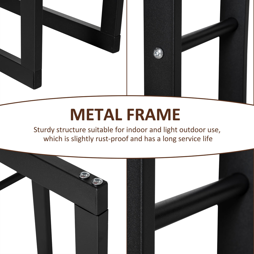 Metal Firewood Log Holder Tall Firewood Rack Indoor Outdoor Fireplace Wood Storage Shelf with Side Rails, Rust-Resistant, Black, 60W x 25D x 100H cm