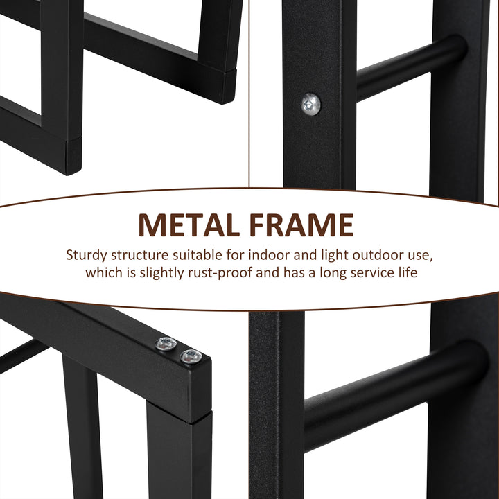 Metal Firewood Log Holder Tall Firewood Rack Indoor Outdoor Fireplace Wood Storage Shelf with Side Rails, Rust-Resistant, Black, 60W x 25D x 100H cm