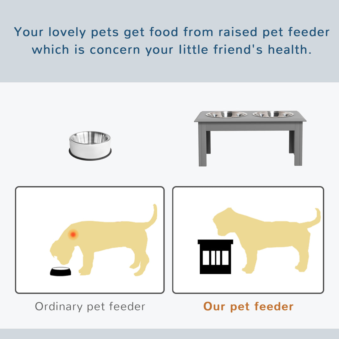 Raised Dog Feeding Bowls with Stand, Stainless Steel for Medium Dog, 58L x 31W x 25H cm - Grey