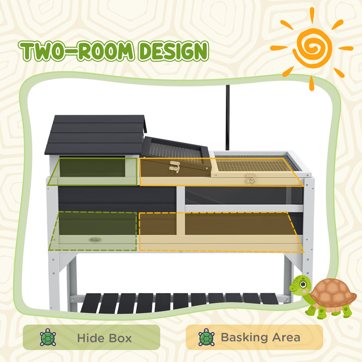 PawHut Wooden Tortoise Enclosure, Tortoise Tank w/ Adjustable Lamp Holder, Openable Lid, Removable Main House