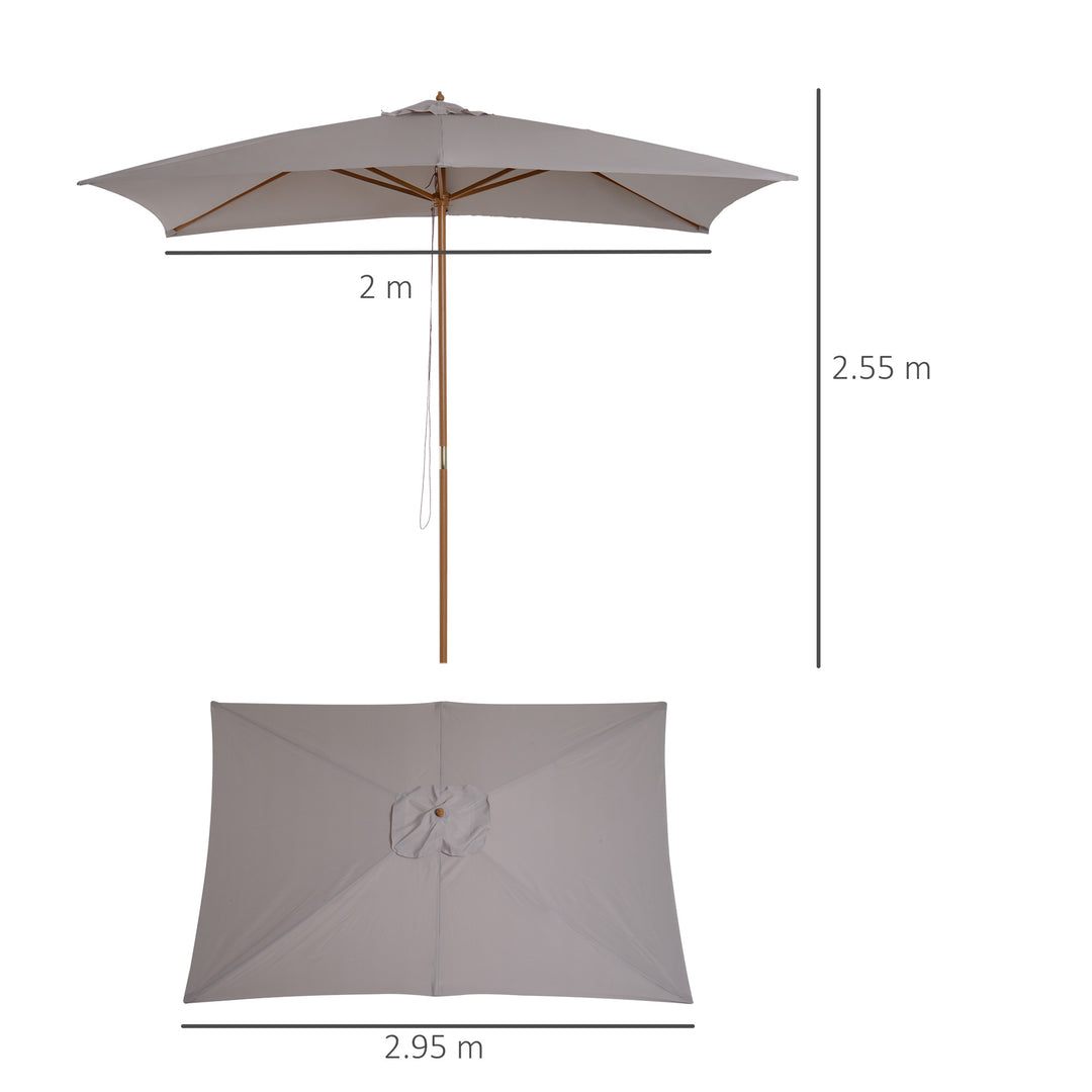 2 x 3m Wooden Garden Parasol Umbrella Outdoor Sun Shade Canopy, Table Market Umbrella with Vent, 38 mm Pole, Rope Pulley Mechanism, Light Grey