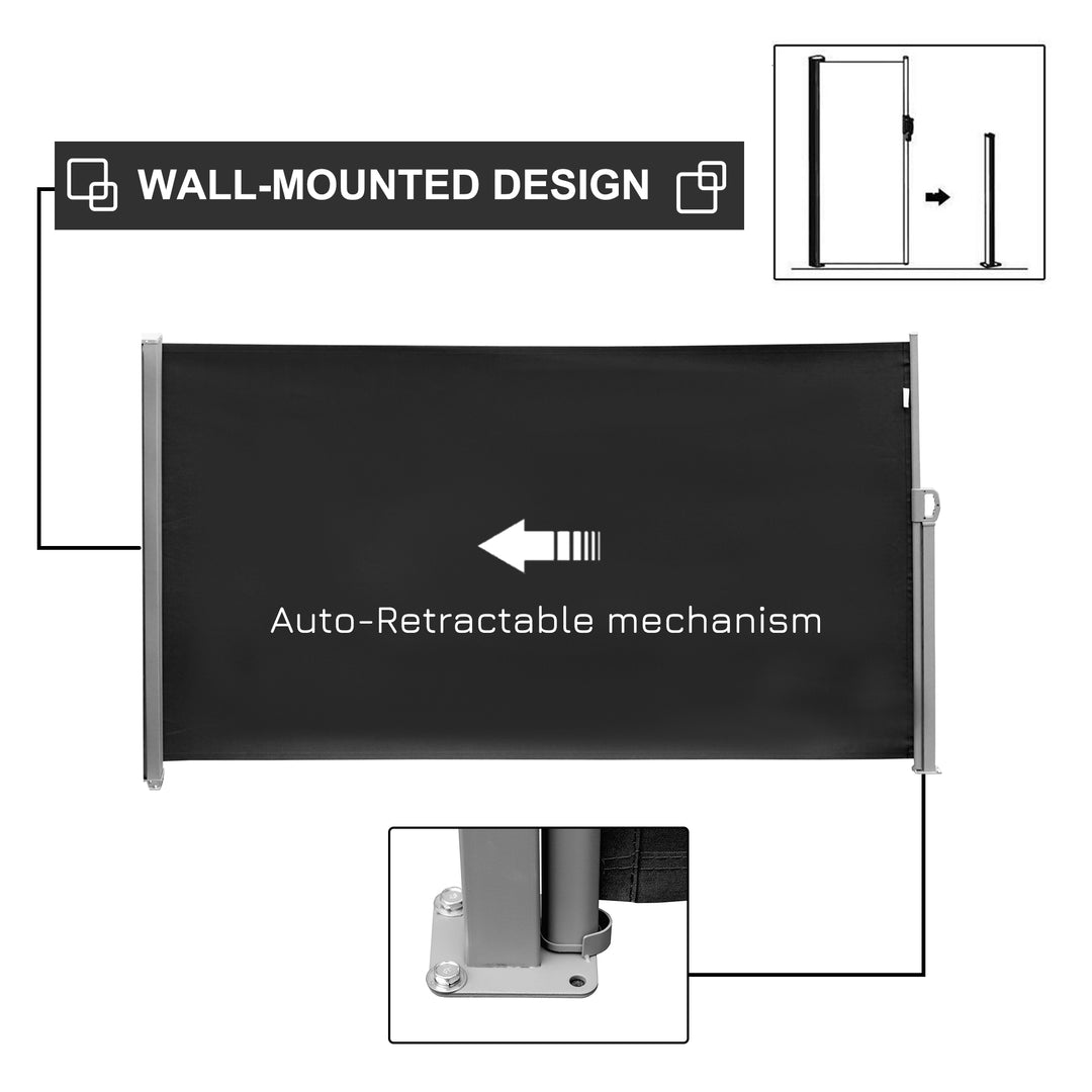 Outsunny Patio Privacy Screen, Retractable Side Awning, Garden Wall Balcony Blind, 3x1.8M, Black