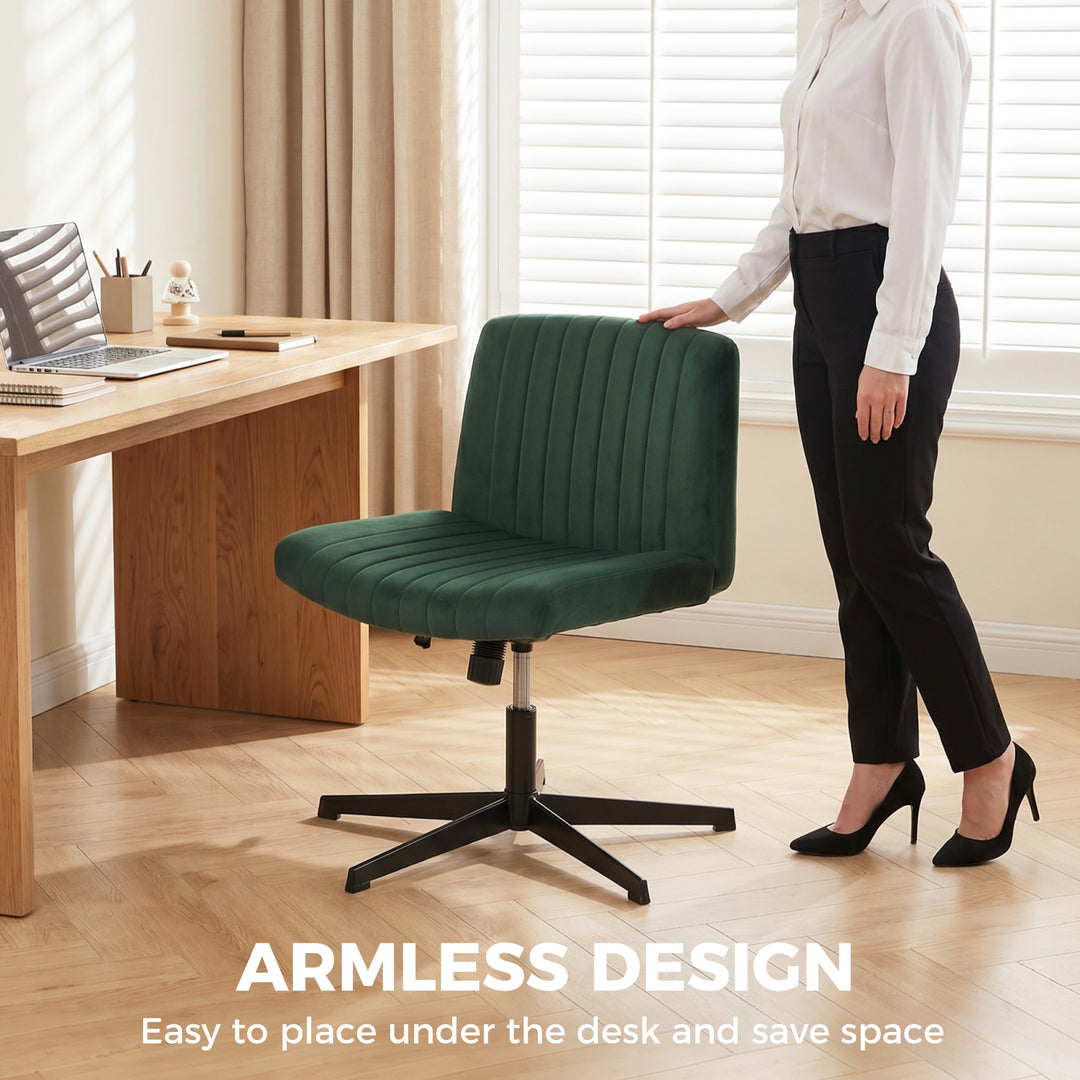 Flannel Criss Cross Legged Desk Chair, Armless Office Chair No Wheels,