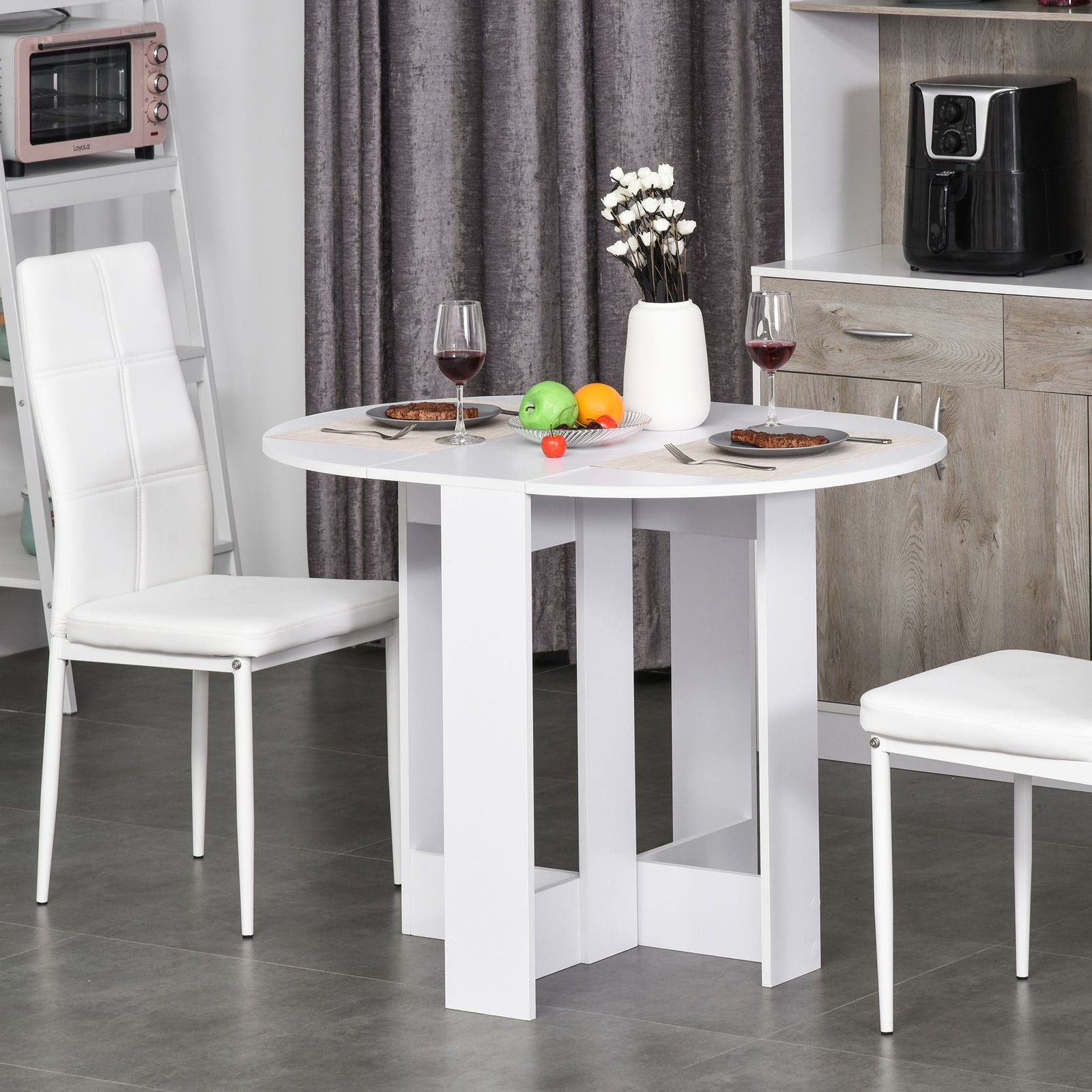 Space-saving Drop Leaf Table, Folding Dining Table for Small Space, Kitchen, Dining Room, White