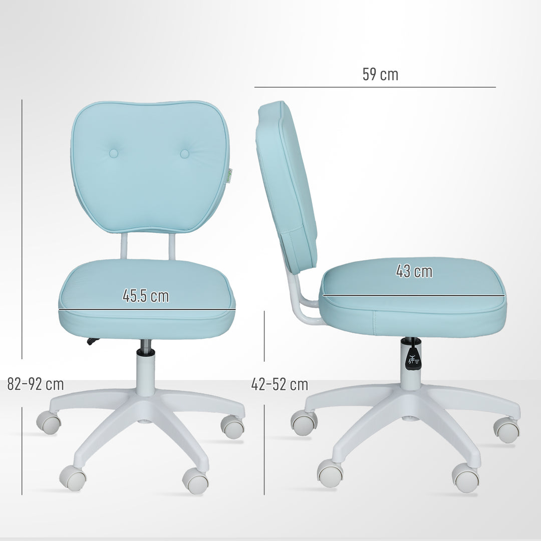 Vanity Office Chair, PU Leather Computer Chair for Home, with Adjustable Height, Armless, Swivel Wheels, Blue
