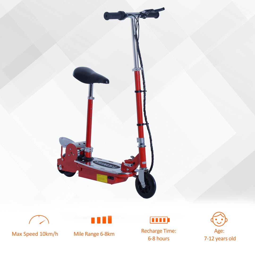 HOMCOM 120W Teens Foldable Kids Powered Scooters 24V Rechargeable Battery Adjustable Ride on Outdoor Toy (Red)