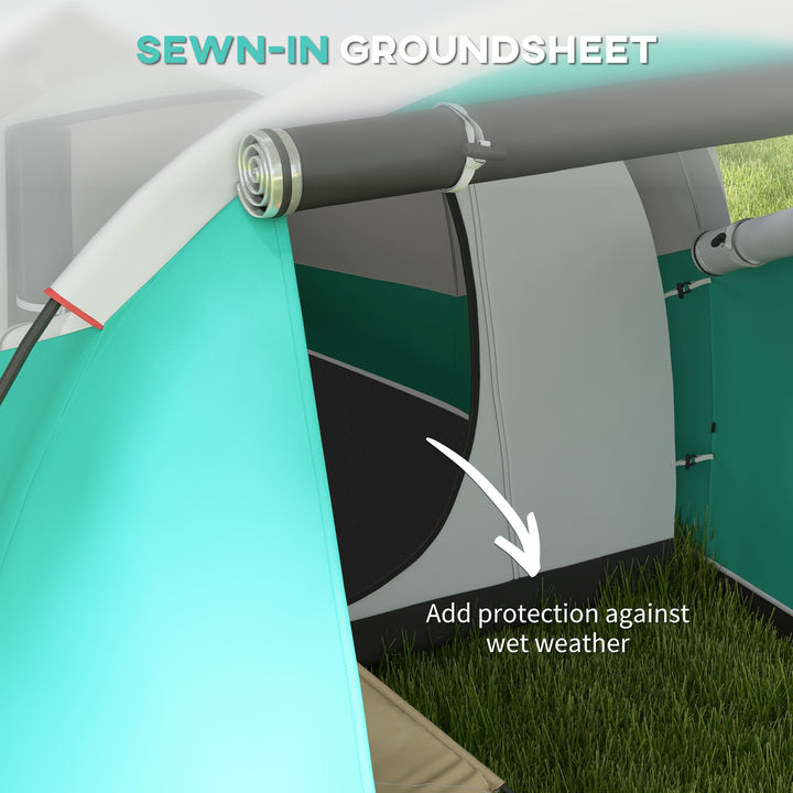Three-Man, 3000mm Water-Resistant Two-Room Tunnel Tent - Green