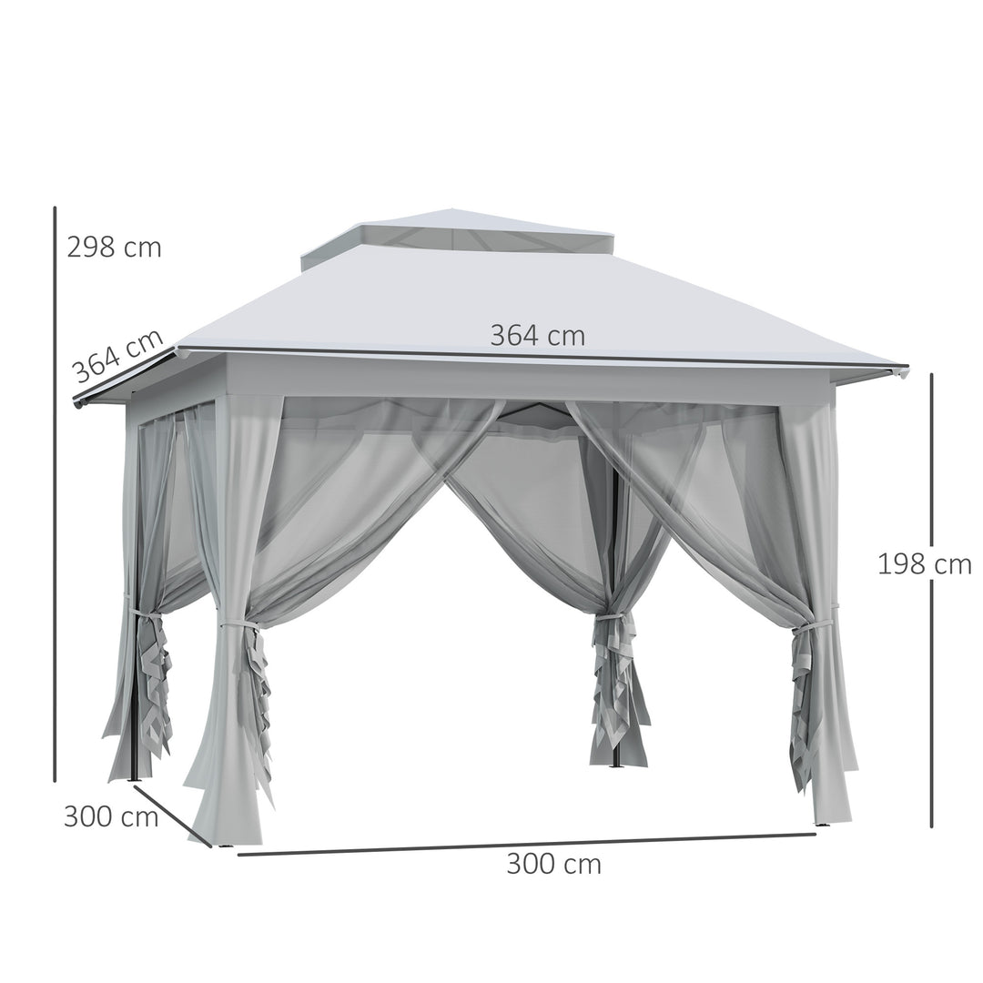 MCL 3.6 x 3.6 m Pop up Gazebo with Netting, Height Adjustable Party Tent Instant Canopy Sun Shade Shelter, Grey
