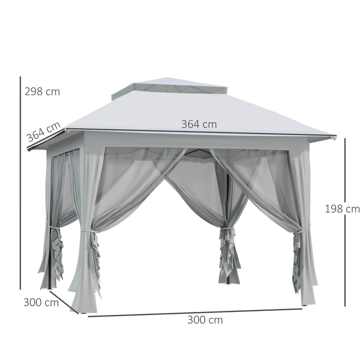 MCL 3.6 x 3.6 m Pop up Gazebo with Netting, Height Adjustable Party Tent Instant Canopy Sun Shade Shelter, Grey