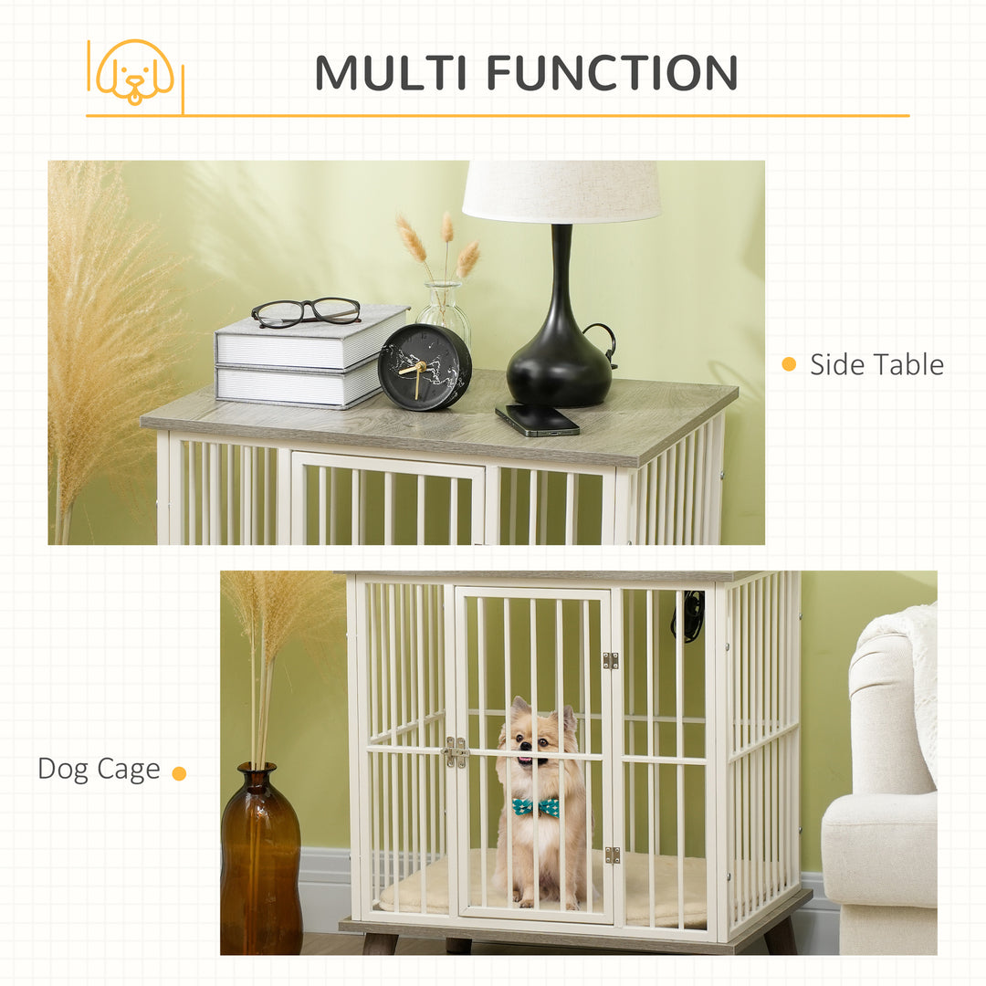 PawHut Dog Crate Furniture, Indoor Pet Kennel Cage, Top End Table w/ Soft Cushion, Lockable Door for Small Dogs, 64.5 x 48 x 70.5 cm - Grey | Aosom UK