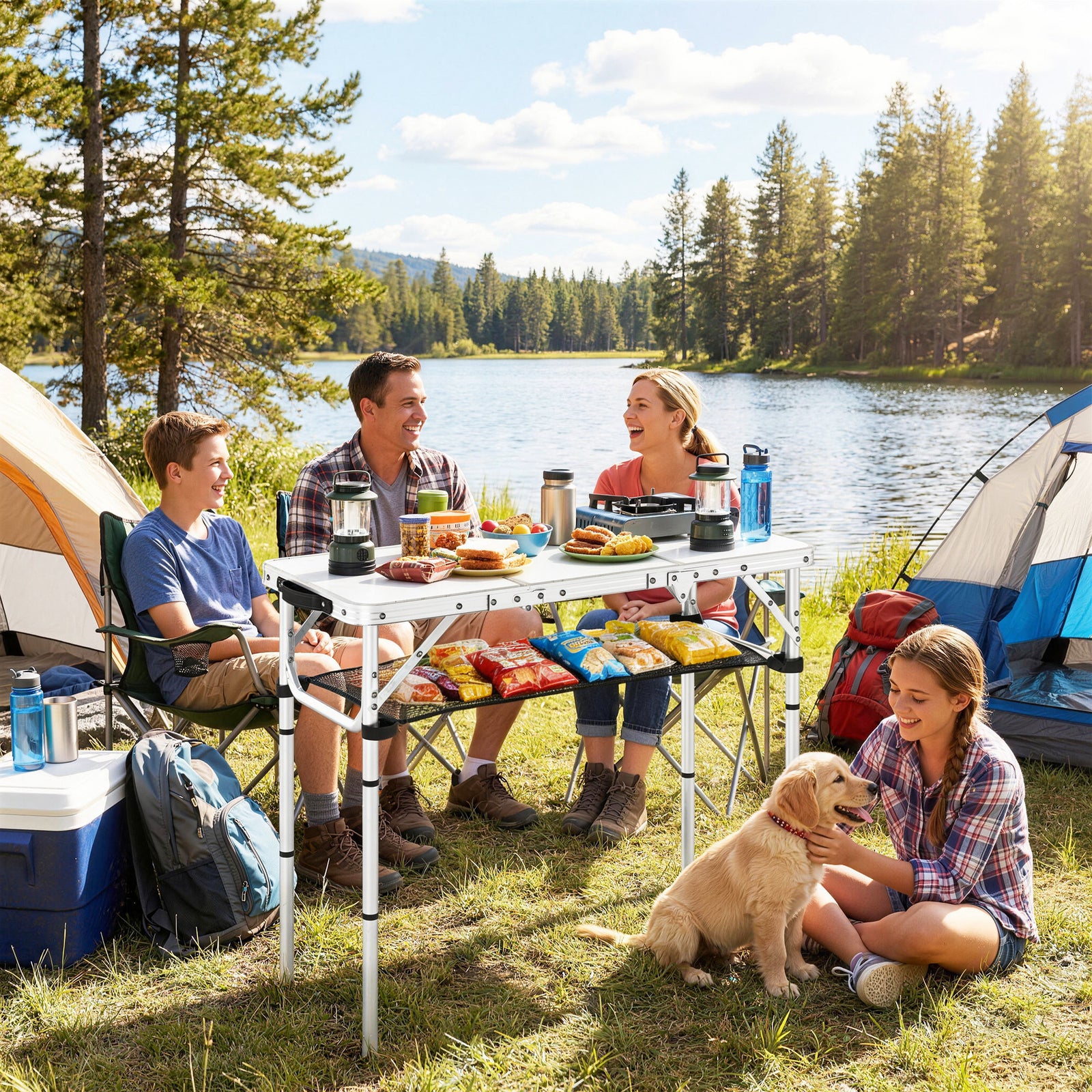 3ft Folding Camping Table, Picnic Table with Mesh Storage Layer, Carry