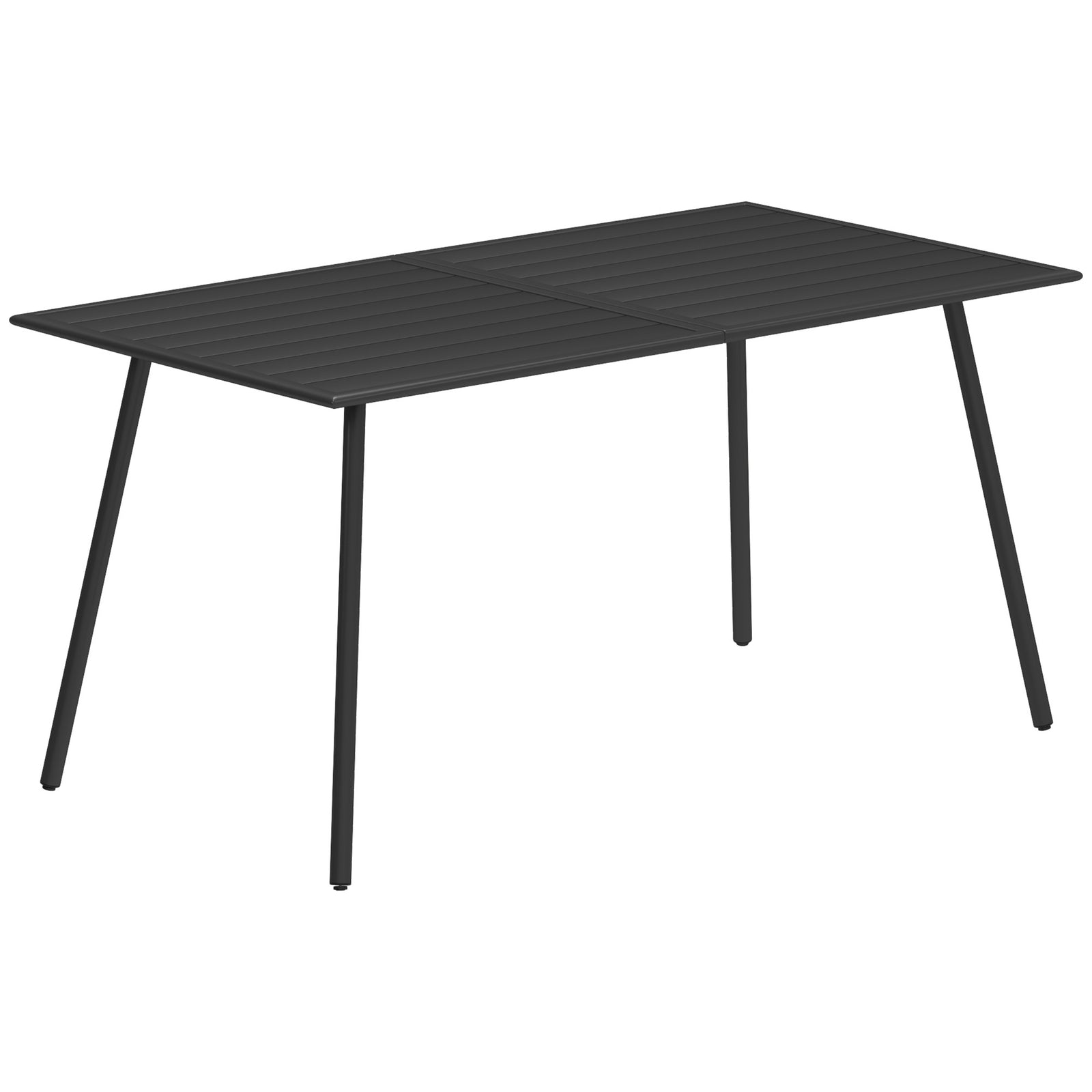 Rectangle Garden Table with Slat Top, Steel Frame, Outdoor Table for 6 Person, 150 x 80 x 74 cm, Black