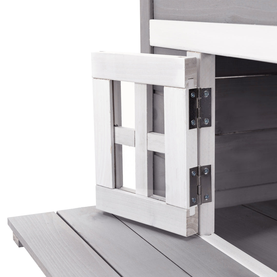 Three-Tier wooden Kitten Shelter, Outdoor Cat House, with Jumping Platforms, Asphalt Roof, Doors - Grey